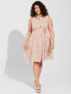 torrid Pink Floral Sleeveless Midi Dress with Tie Waist Size 18-20